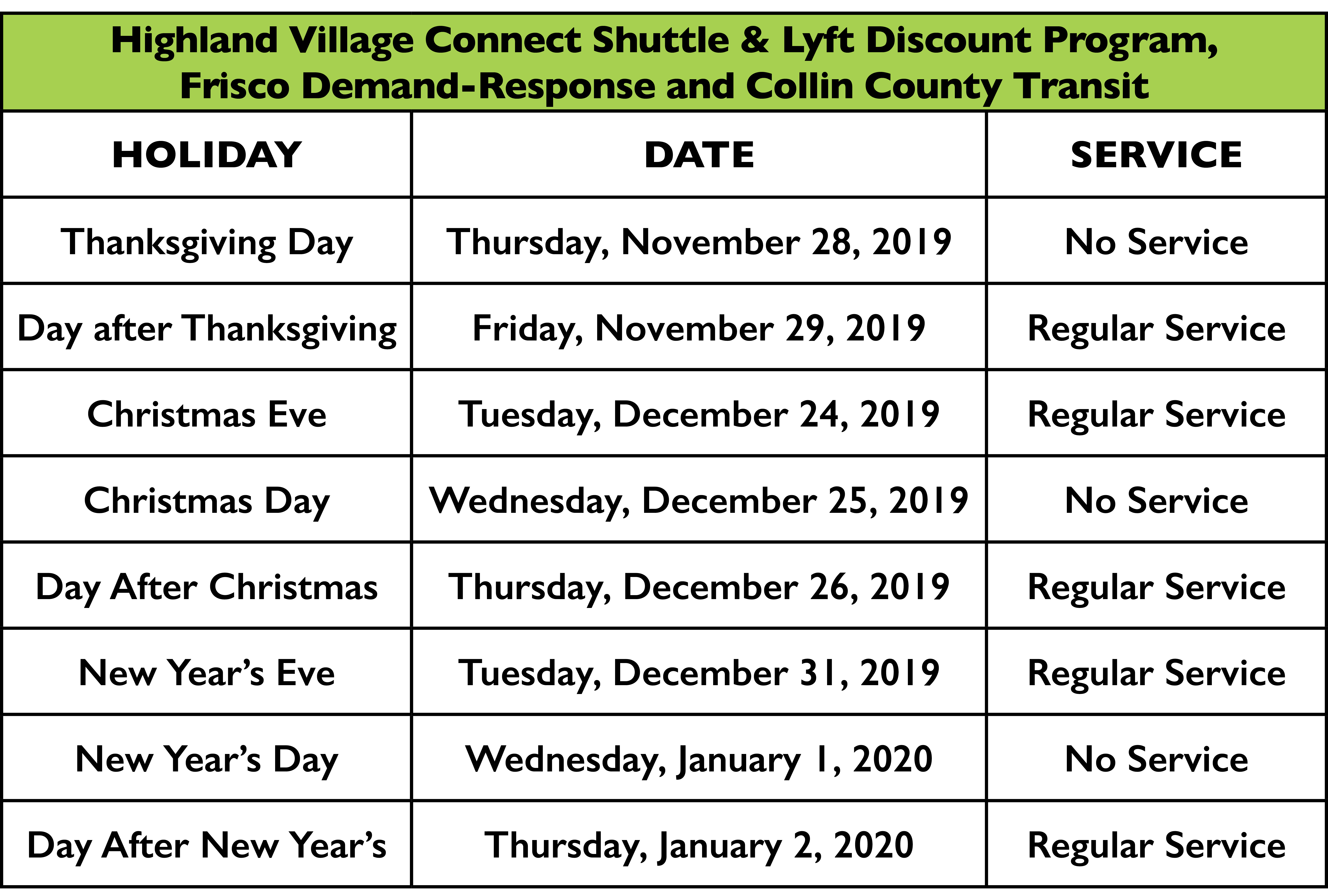 Plan Your Winter Travel with DCTA’s 20192020 Holiday Schedule DCTA